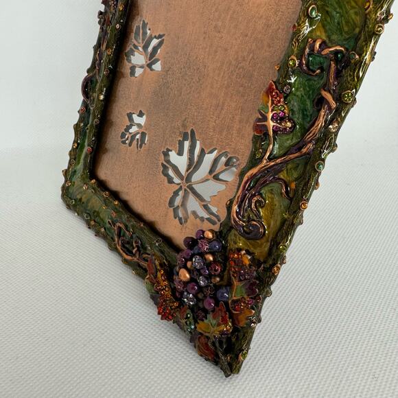 Jay Strongwater 4 x 6 Enamel & Swarovski Crystal Leaf Motif Frame - Picture 3 of 7